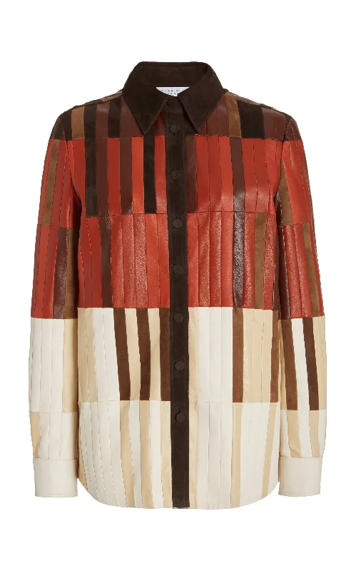 Campos Patchwork Shirt in Red Clay Nappa Leather