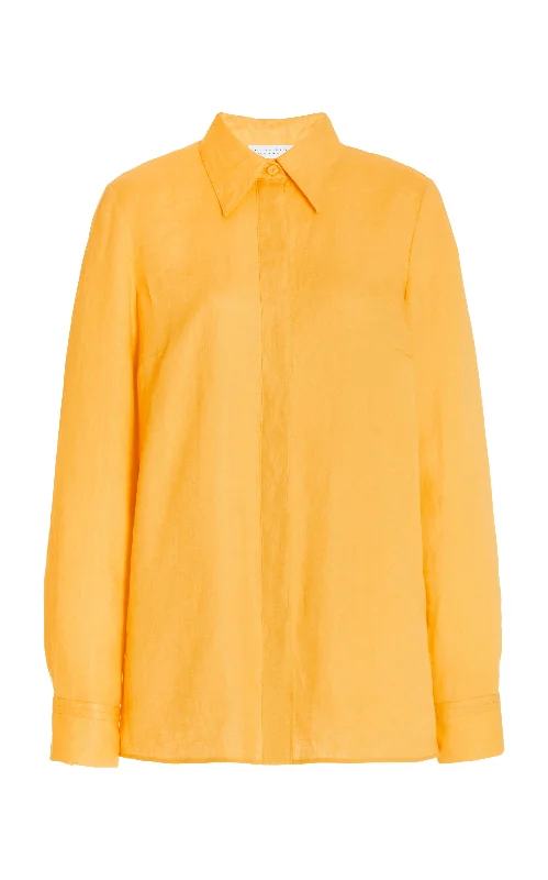 Cruz Shirt in Fluorescent Orange Aloe Linen