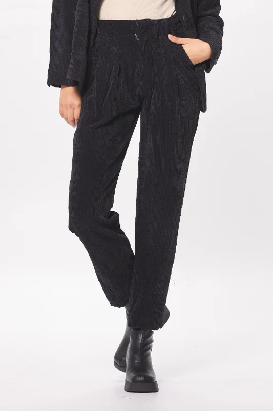 Washed Black Crinkle Cord Trouser Pant