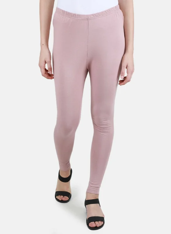 Women Light Pink Solid Legging