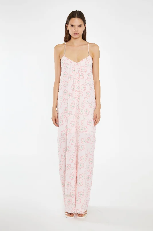 Pink Painted-Daisy Loose-Fit Lace-Up Jumpsuit