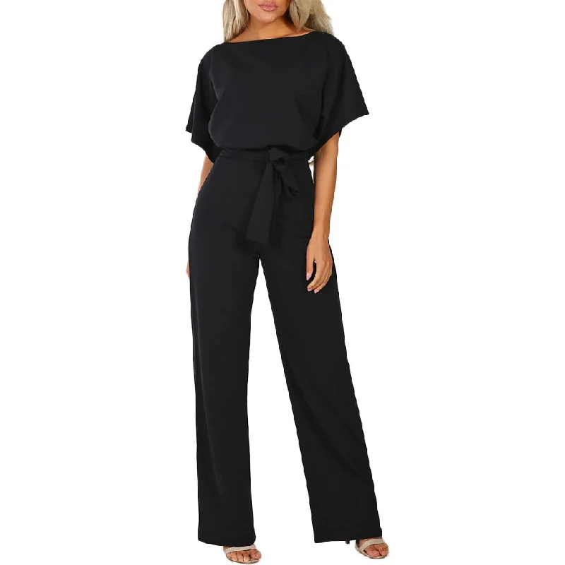 Rompers Jumpsuit Overalls For Women Elegant Office Style Short Sleeve Loose Straight Long Leg Sashes Kombinezony Vestido Femme