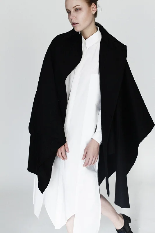 Origami Stain Collar Wool Cape / Black