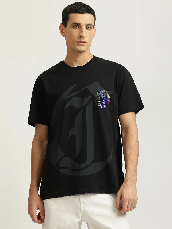 Just Cavalli Men Black Printed Round Neck Short Sleeves T-shirt