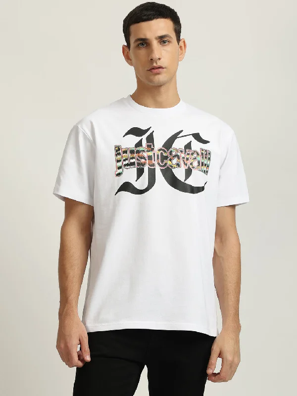 Just Cavalli Men White Printed Round Neck Short Sleeves T-shirt