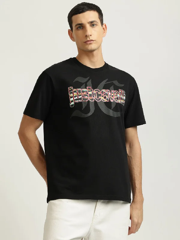 Just Cavalli Men Black Printed Round Neck Short Sleeves T-shirt