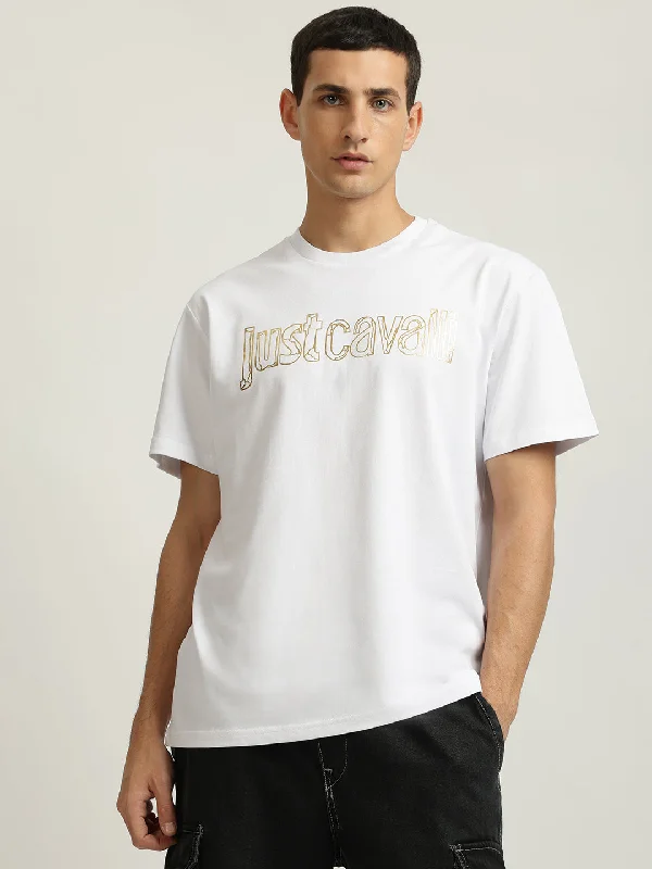 Just Cavalli Men White Printed Round Neck Short Sleeves T-shirt