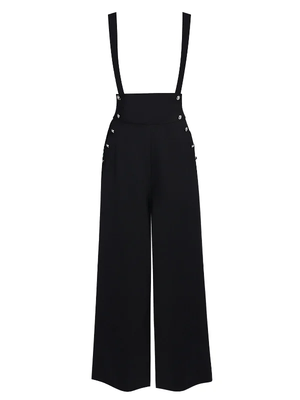 Black 1930s Solid Suspender Pants