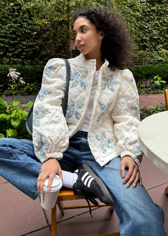 Lucienne Quilted Floral Patchwork Jacket - Vanilla Cream