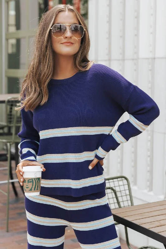 Navy Striped Long Sleeve Top & Pants Set - FINAL SALE