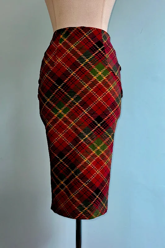 Orange & Green Plaid Pencil Skirt