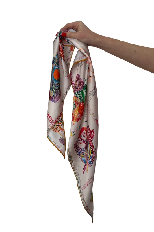 Satin Printed Scarf in Peach Multi- Square