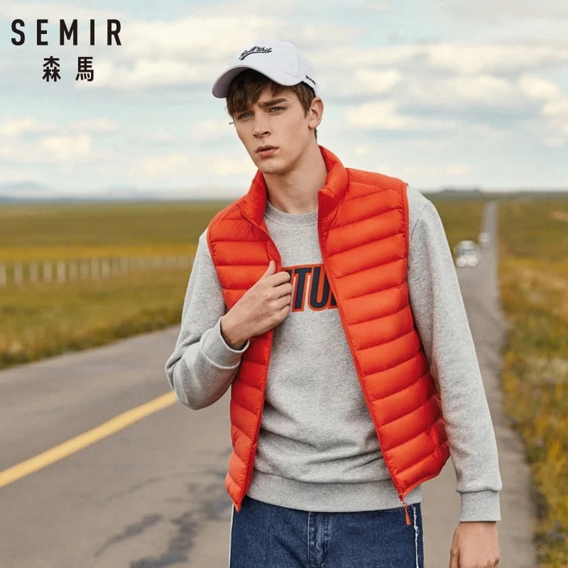 SEMIR Men Packable Puffer Vest with Stand-up Collar Men Padded Vest Lightweight Down Vest for Men Zip-up Vest Winter Clothes